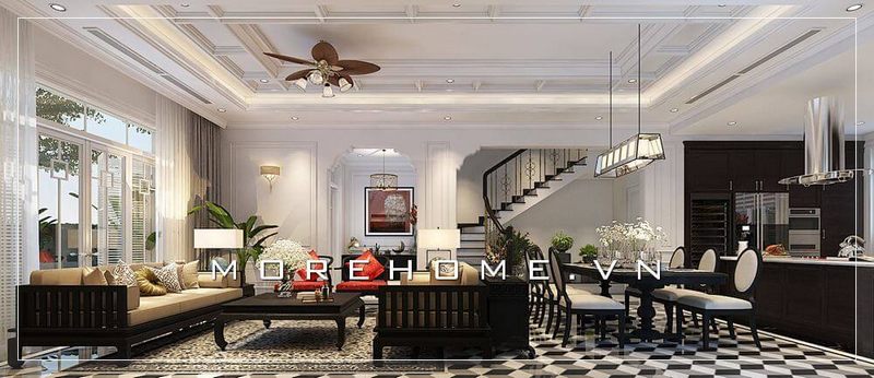 Bộ bàn ăn gỗ tự nhiên nguyên khối cao cấp với thiết kế 6 ghế tân cổ điển sang trọng cho không gian phòng ăn biệt thự